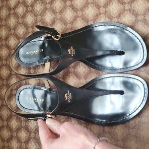 Coach Black Leather Thong Sandals